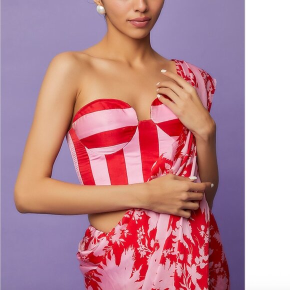 Ranbir Mukherjee Red & Pink Saree, XS - Picture 2 of 8